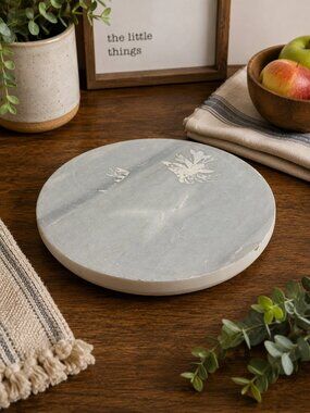 Fox Run Marble Pastry Board Round White Marble Serving Board Trivet 9.25"